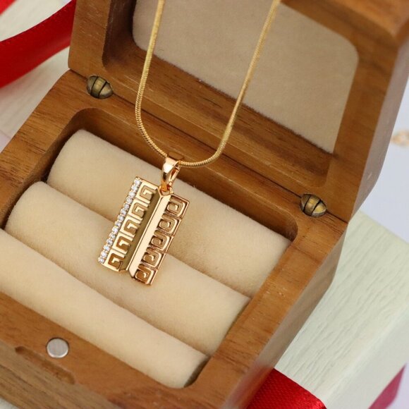 "Rose Gold Geometric Rectangle Pendant with Crystal Accent Strip, XPPT1482 - Picture 9 of 13